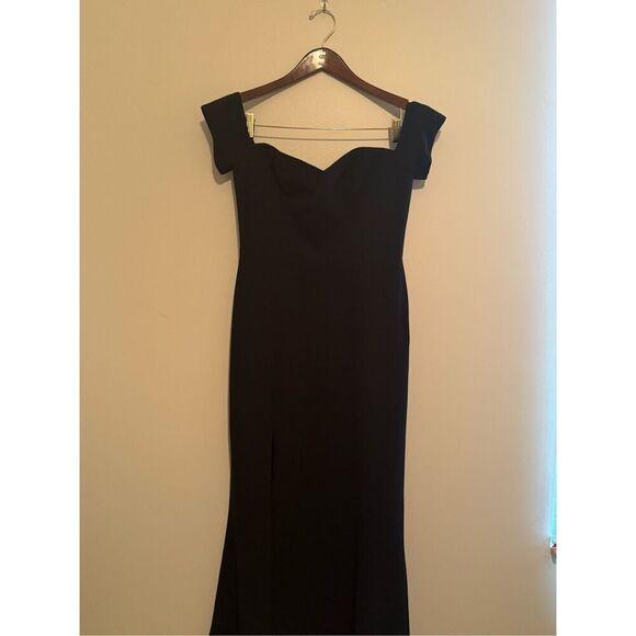 Dress the Population Gown Women Black Medium Logan Crepe Off Shoulder Sweetheart - Picture 1 of 12